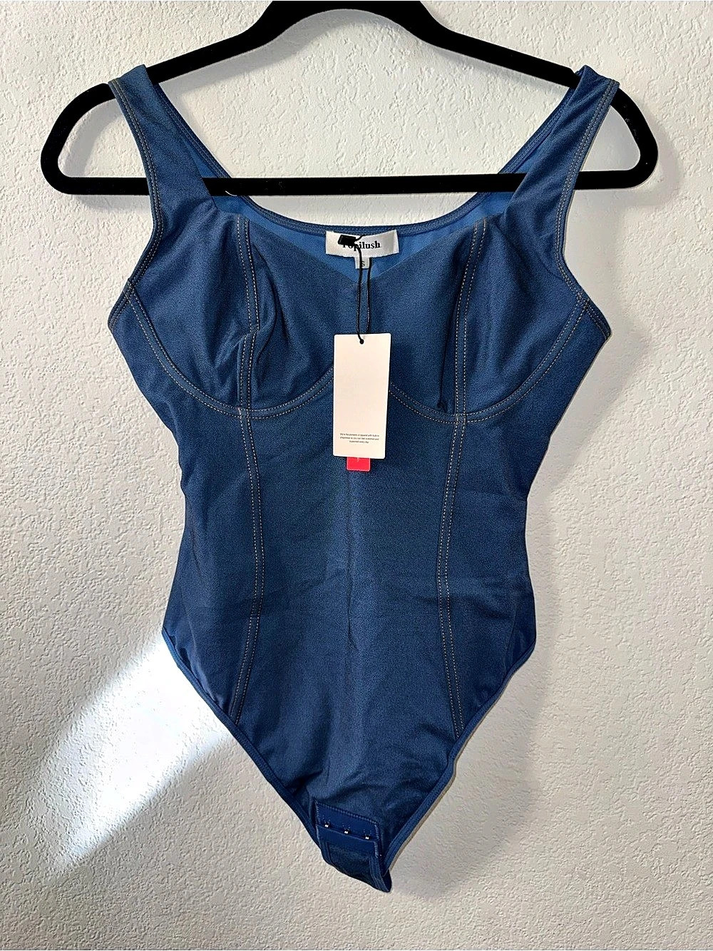 Popilush Built-In Shapewear Denim Bodysuit Blue Size Small